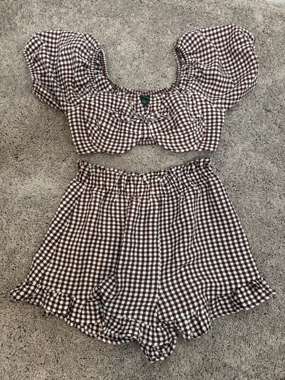 Wild Fable Brown Gingham Bra Top and Shorts Set Size Small